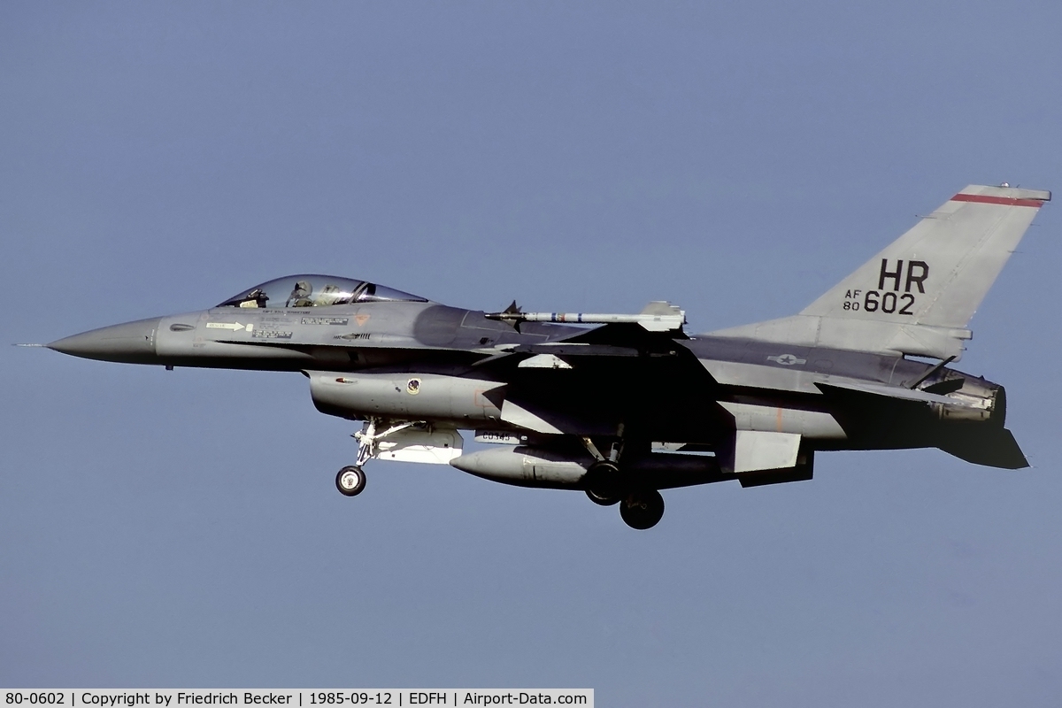 80-0602, 1980 General Dynamics F-16A Fighting Falcon C/N 61-323, F-16A short final at Hahn AB