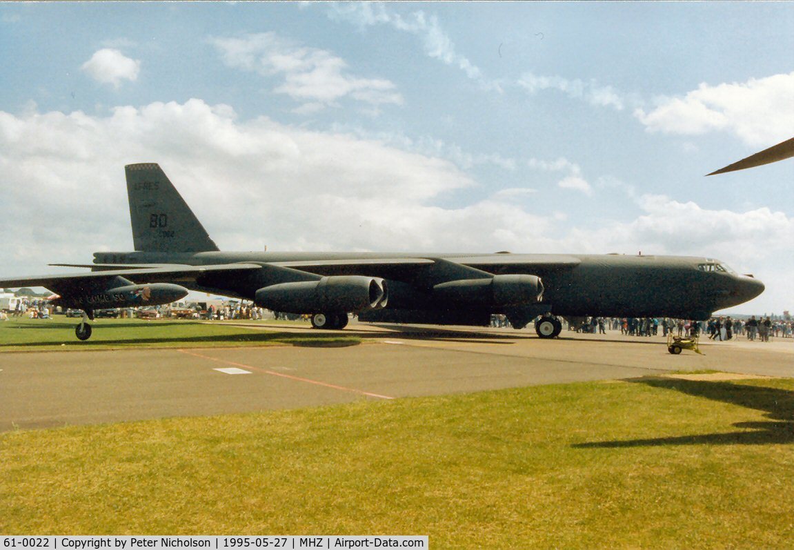 61-0022, 1961 Boeing B-52H Stratofortress C/N 464449, B-52H Stratofortress, callsign Scalp 93, of 93rd Bomb Squadron/917th Wing on display at the 1995 Mildenhall Air Fete.