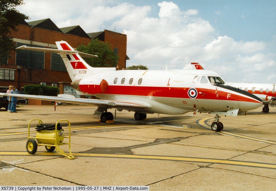 XS739, 1966 Hawker Siddeley HS.125 Dominie T.1 C/N 25081, Domine T.1 of 6 Flying Training School at RAF Finningley in the static park at the 1995 Mildenhall Air Fete.