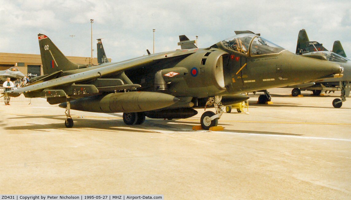 ZD431, British Aerospace Harrier GR.7 C/N P43, Harrier GR.7 of 1 Squadron at RAF Wittering on display at the 1995 Mildenhall Air Fete.