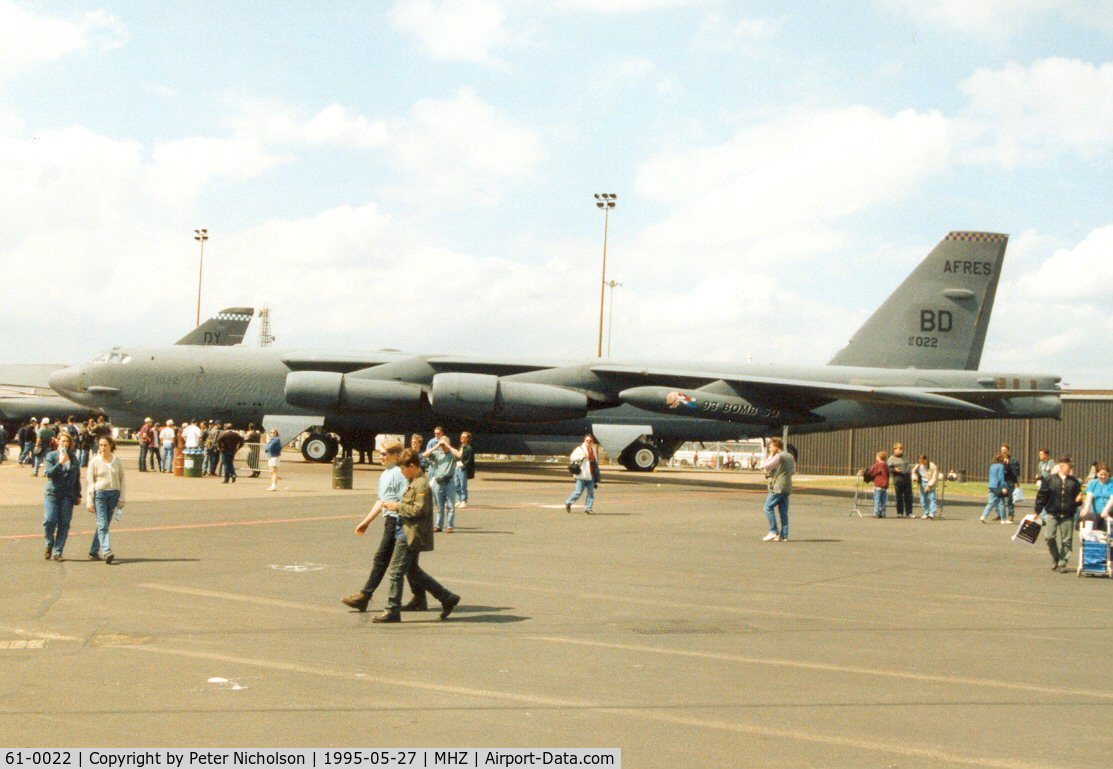 61-0022, 1961 Boeing B-52H Stratofortress C/N 464449, Scalp 93 from Barksdale AFB's 917 Wing in the static park at the 1995 Mildenhall Air Fete.
