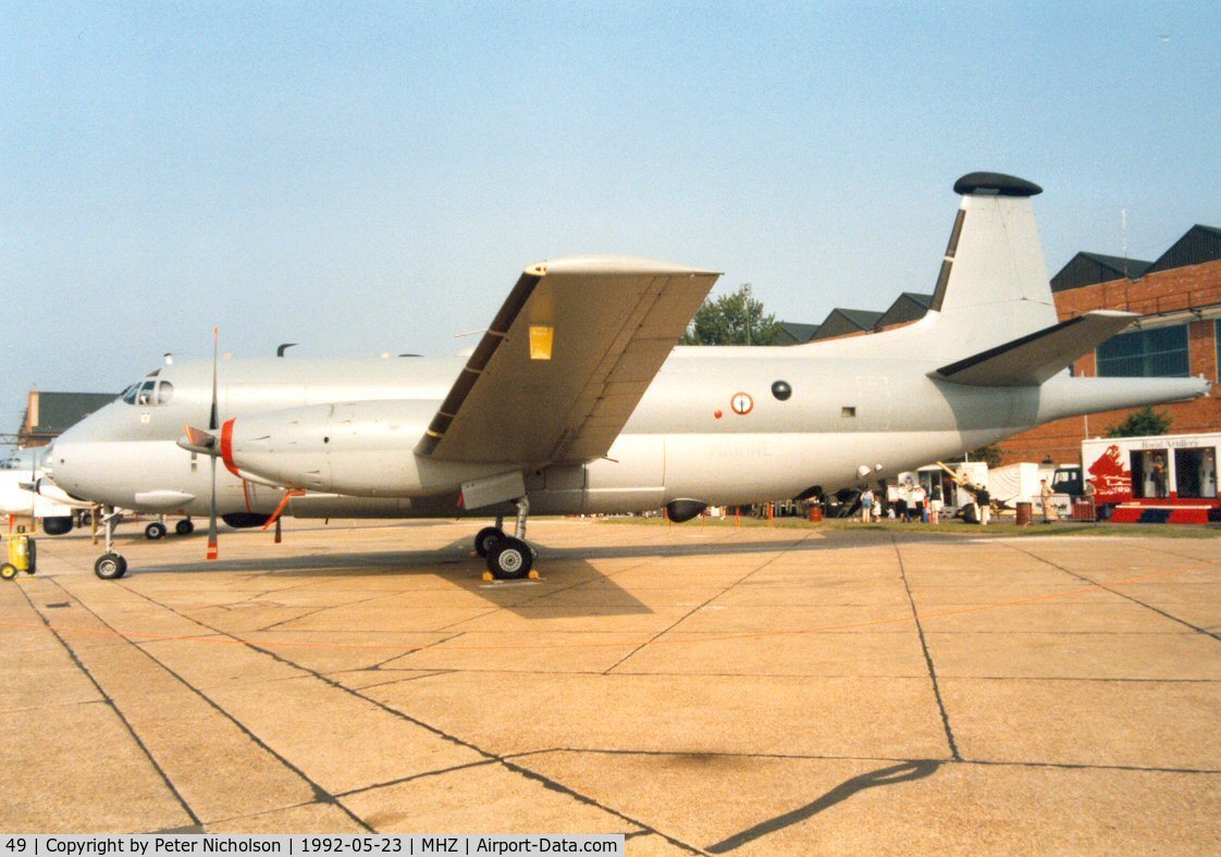 49, Breguet 1150 Atlantic C/N 49, Atlantic of 21 Flotille French Aeronavale in the static display at the 1992 Mildenhall Air Fete.