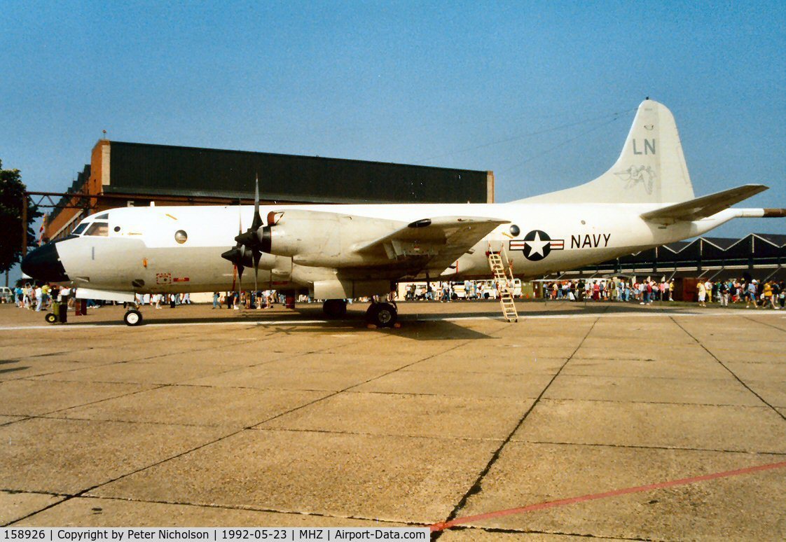 158926, Lockheed P-3C-145-LO Orion C/N 285A-5598, P-3C Orion of Patrol Squadron VP-45 in the static display at the 1992 Mildenhall Air Fete.