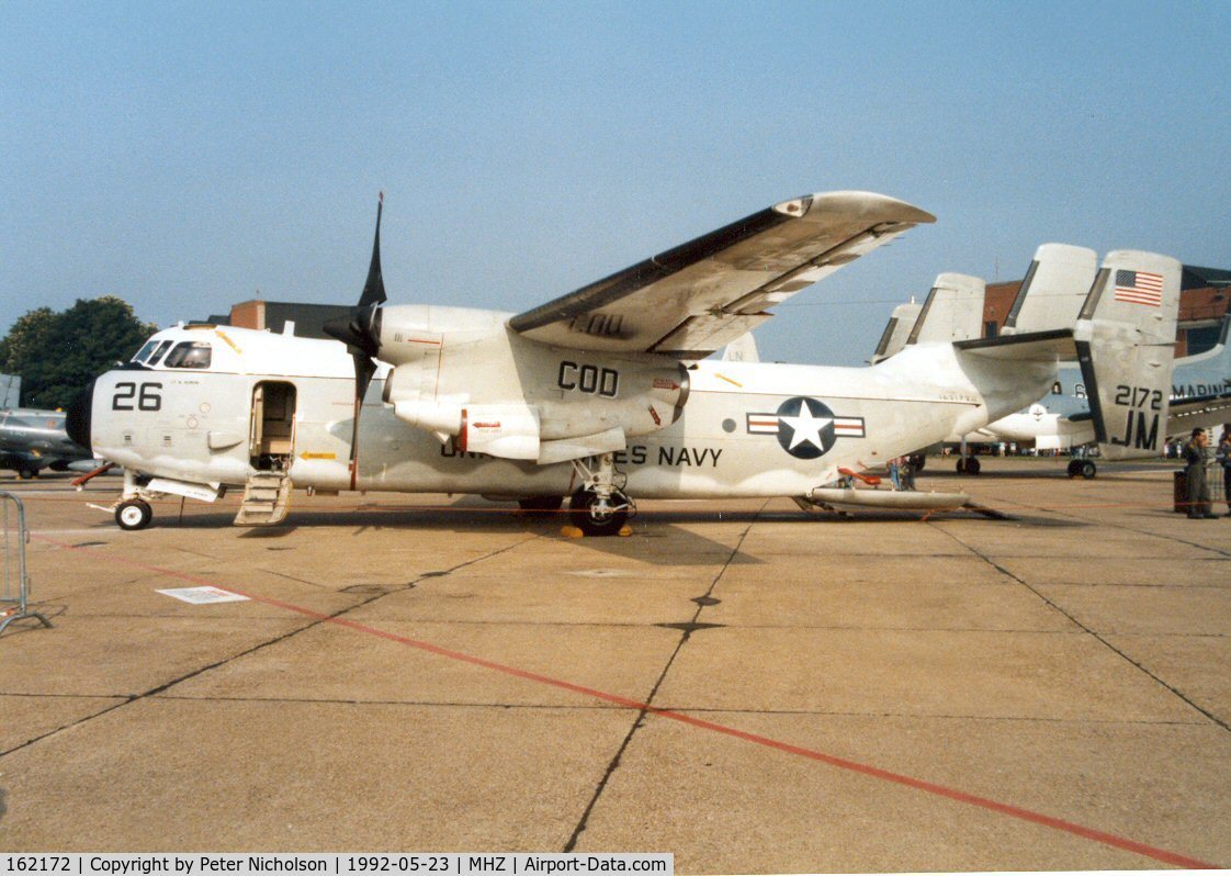 162172, Grumman C-2A Greyhound C/N 52, C-2A Greyhound of VR-24, the US 6th Fleet support squadron based at Sigonella, in the static display at the 1992 Mildenhall Air Fete.