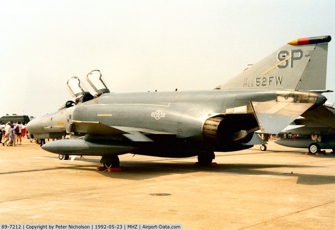 69-7212, 1969 McDonnell Douglas F-4G Phantom II C/N 3869, The Wing Commander's F-4G Phantom of 52nd Fighter Wing at Spangdahlem was on display at the 1992 Mildenhall Air Fete.