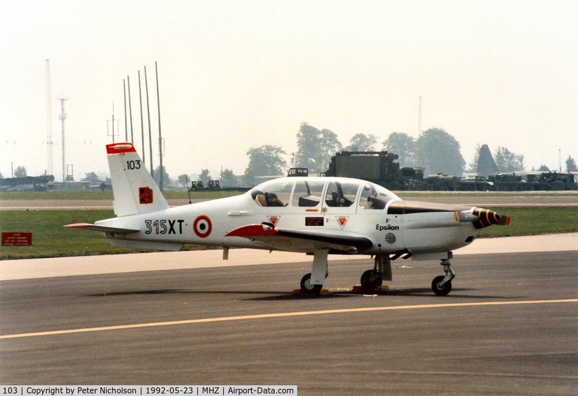 103, Socata TB-30 Epsilon C/N 103, Epsilon of GE.315 French Air Force on the flight-line at the 1992 Mildenhall Air Fete.