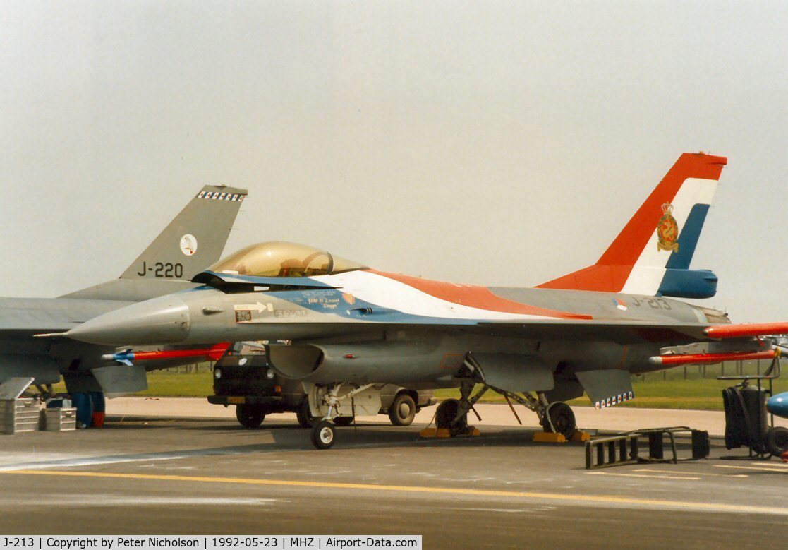 J-213, 1979 Fokker F-16A Fighting Falcon C/N 6D-2, F-16A Falcon of 322 Squadron Royal Netherlands Air Force on the flight-line at the 1992 Mildenhall Air Fete.