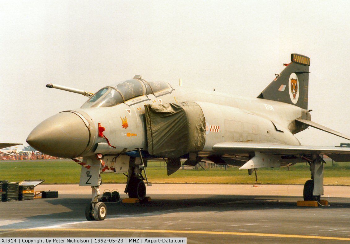 XT914, 1968 McDonnell Douglas Phantom FGR2 C/N 2771, Phantom FGR.2 of 74 Squadron at RAF Wattisham on the flight-line at the 1992 Mildenhall Air Fete.