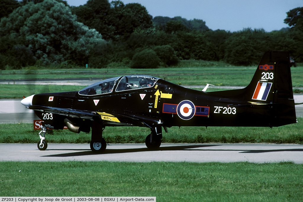 ZF203, 1989 Short S-312 Tucano T1 C/N S028/T28, 72 Sq used to fly the Wessex. After disbandment as an operational unit it became a shadow squadron at Linton-on-Ouse.
