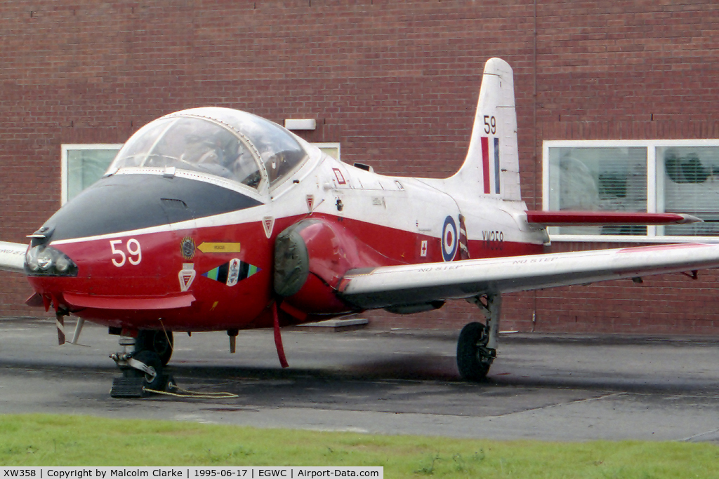 XW358, 1971 BAC 84 Jet Provost T.5A C/N EEP/JP/1008, BAC Jet Provost T5A at RAF Cosford in 1995.