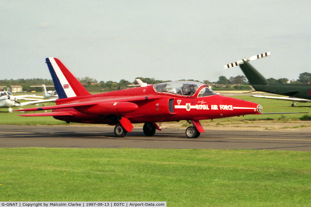 G-GNAT, 1964 Hawker Siddeley Gnat T.1 C/N FL595, Ex RAF Red Arrows XS101 Hawker Siddeley Gnat T1 at Cranfield Airfield in 1997. 