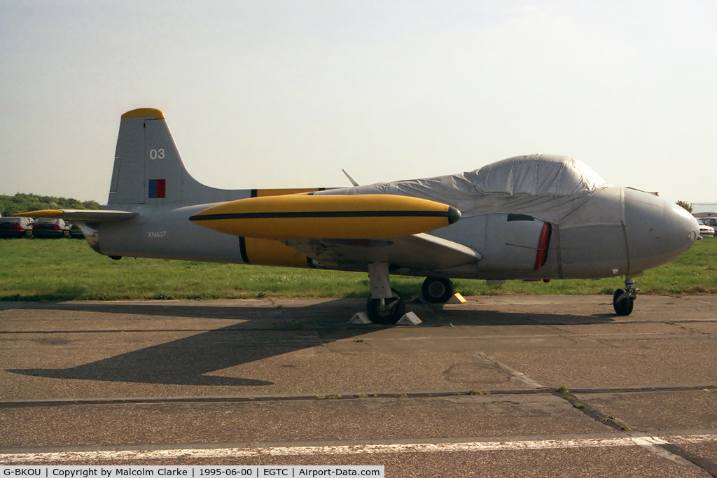 G-BKOU, 1961 Hunting P-84 Jet Provost T.3 C/N PAC/W/13901, Hunting P-84 Jet Provost T3 at Cranfield Airfied in 1995. Ex RAF XN637.