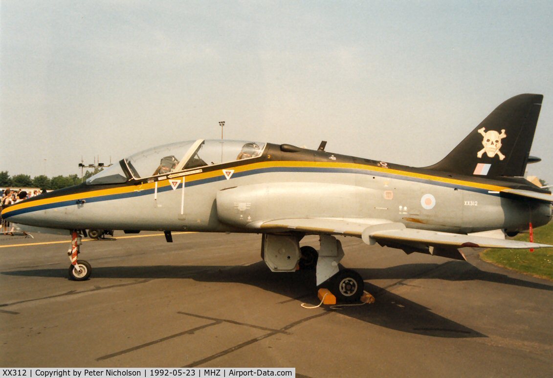 XX312, 1980 Hawker Siddeley Hawk T.1 C/N 148/312137, Hawk T.1 of 100 Squadron at RAF Leeming on display at the 1992 Mildenhall Air Fete.
