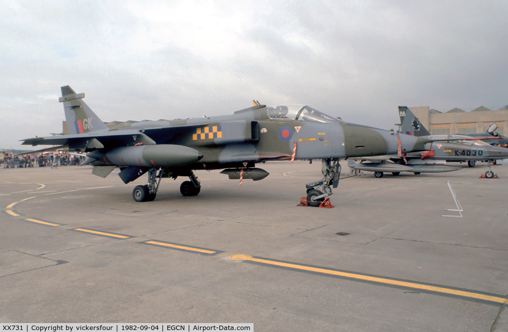 XX731, 1974 Sepecat Jaguar GR.1A C/N S.28, Royal Air Force Jaguar GR1 (c/n S28). Operated by 54 Squadron, coded 'GK'.
