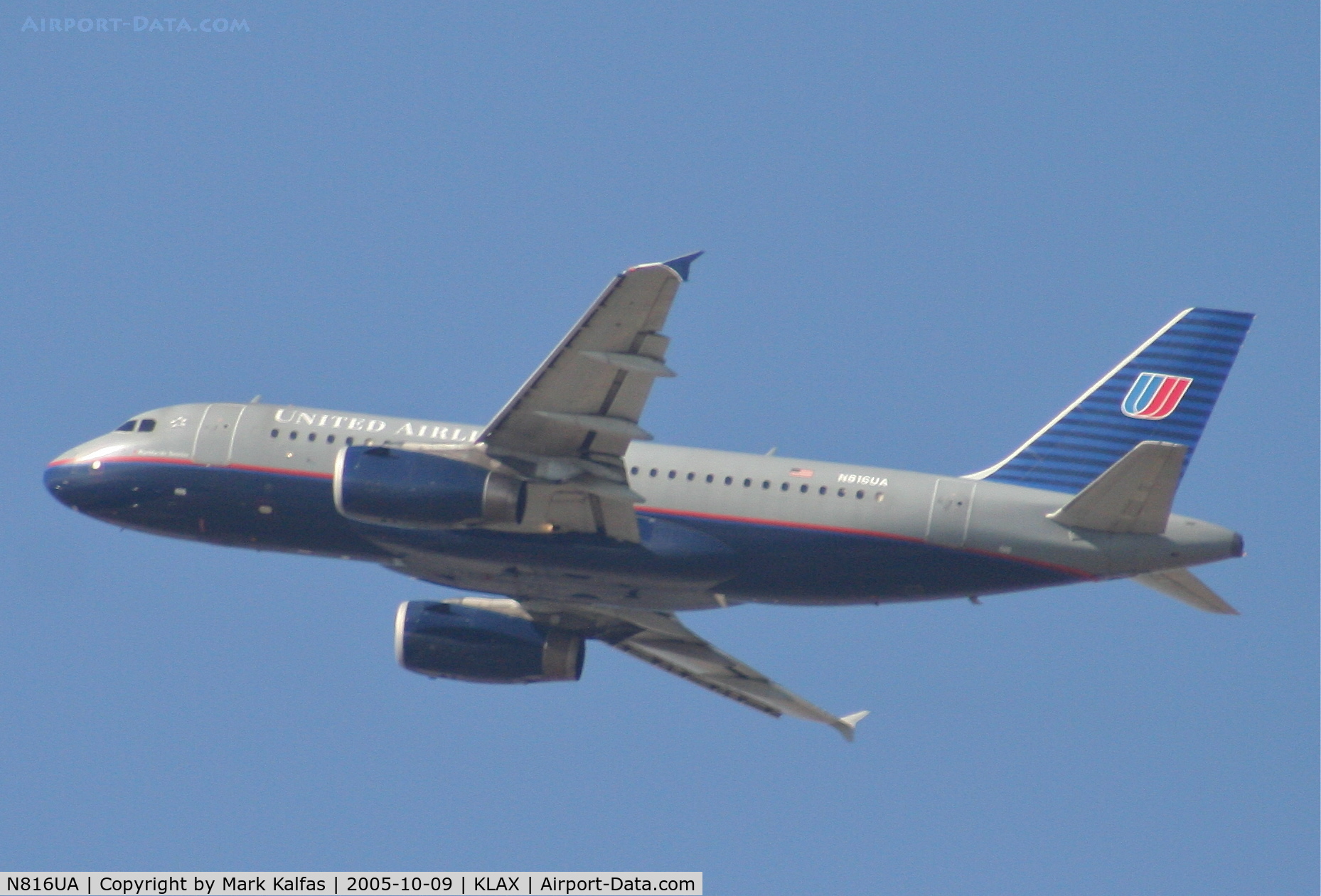 N816UA, 1998 Airbus A319-131 C/N 871, United Airlines A319-131, 25R departure KLAX.
