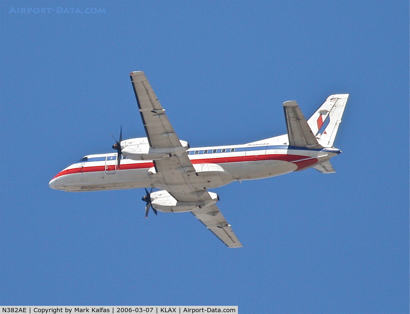 N382AE, Saab 340B C/N 340B-382, American Eagle SAAB 340B, 25R departure KLAX.