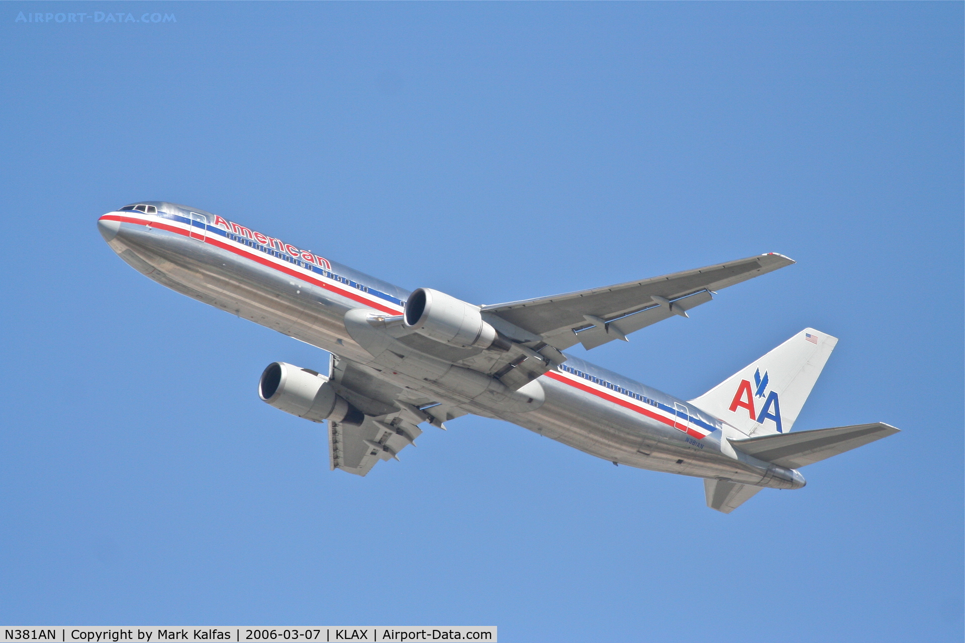 N381AN, 1993 Boeing 767-323 C/N 25450, American Airlines Boeing 767-323, 25R departure KLAX.