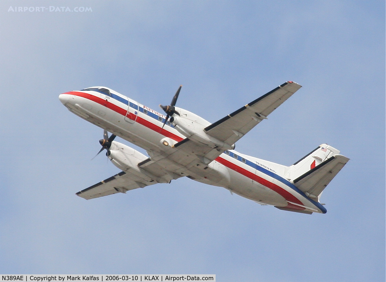 N389AE, 1996 Saab 340B+ C/N 340B-389, American Eagle SAAB 340B, 25R departure KLAX.
