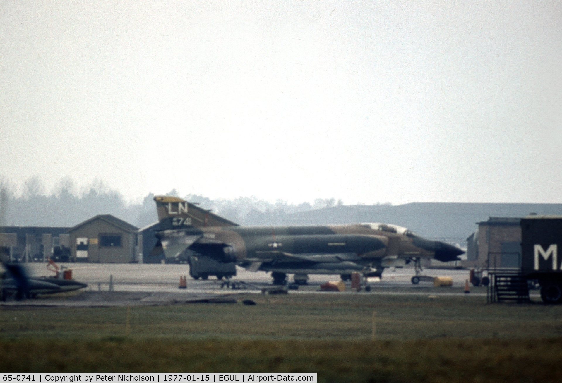 65-0741, 1965 McDonnell F-4D Phantom II C/N 1803, F-4D Phantom of 493rd Tactical Fighter Squadron/48th Tactical Fighter Wing at RAF Lakenheath in January 1977.