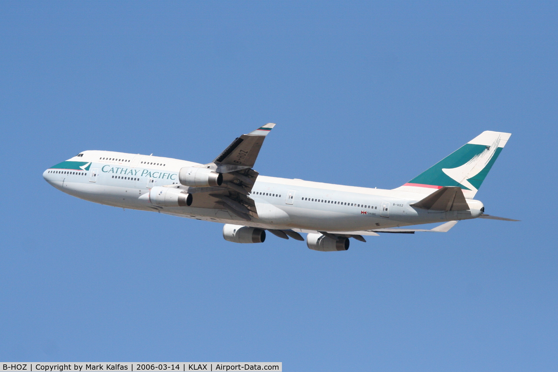 B-HOZ, 1992 Boeing 747-467/BCF C/N 25871, Cathay Pacific Boeing 747-467, 25R departure KLAX.