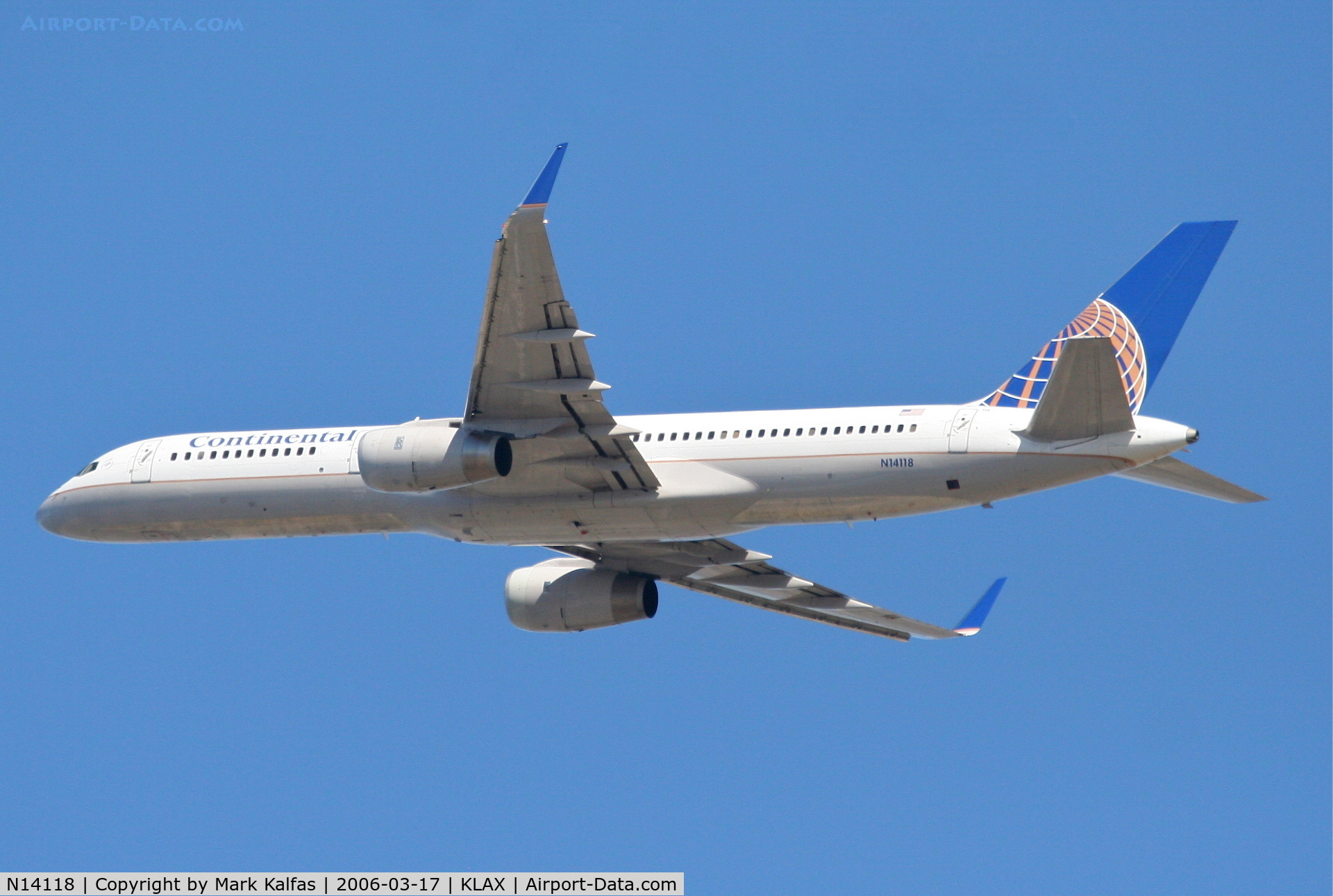 N14118, 1997 Boeing 757-224 C/N 27560, Continental 757-224, 25R departure KLAX.