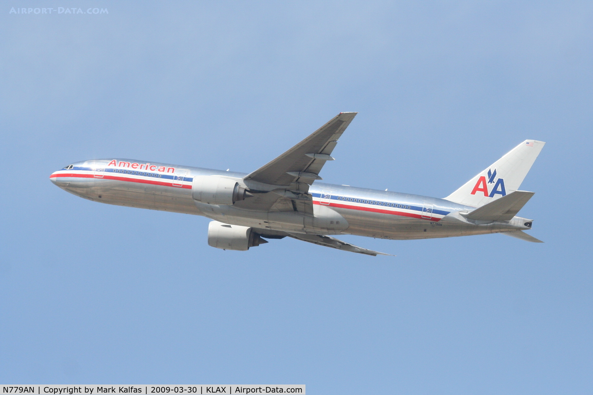 N779AN, 1999 Boeing 777-223 C/N 29955, American Airlines Boeing 777-223, 25R departure KLAX.