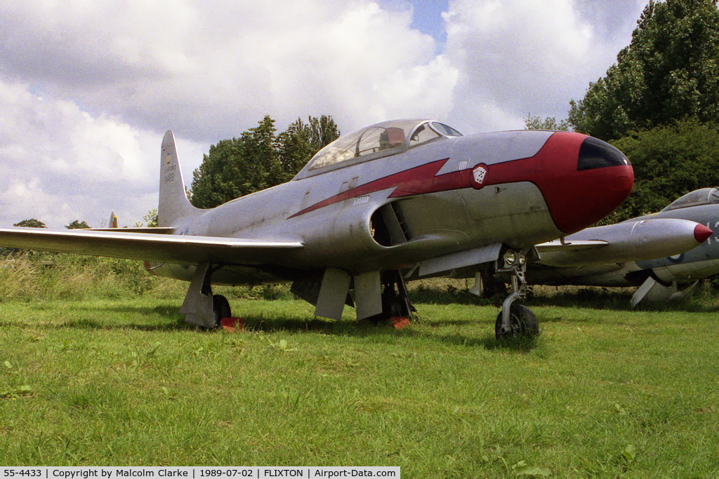 55-4433, 1956 Lockheed T-33A Shooting Star C/N 580-9877, Lockheed T-33A at the Norfolk & Suffolk Aviation Museum, Flixton in 1989..