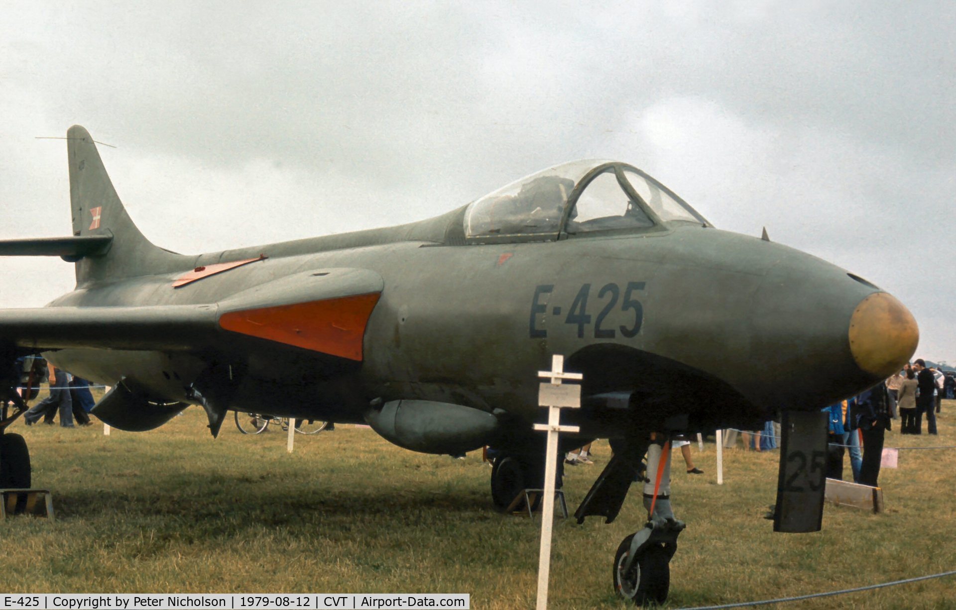 E-425, 1962 Hawker Hunter F.51 C/N 41H-688079, Ex-Royal Danish Air Force Hunter F.51 on display at the 1979 Coventry Airshow.