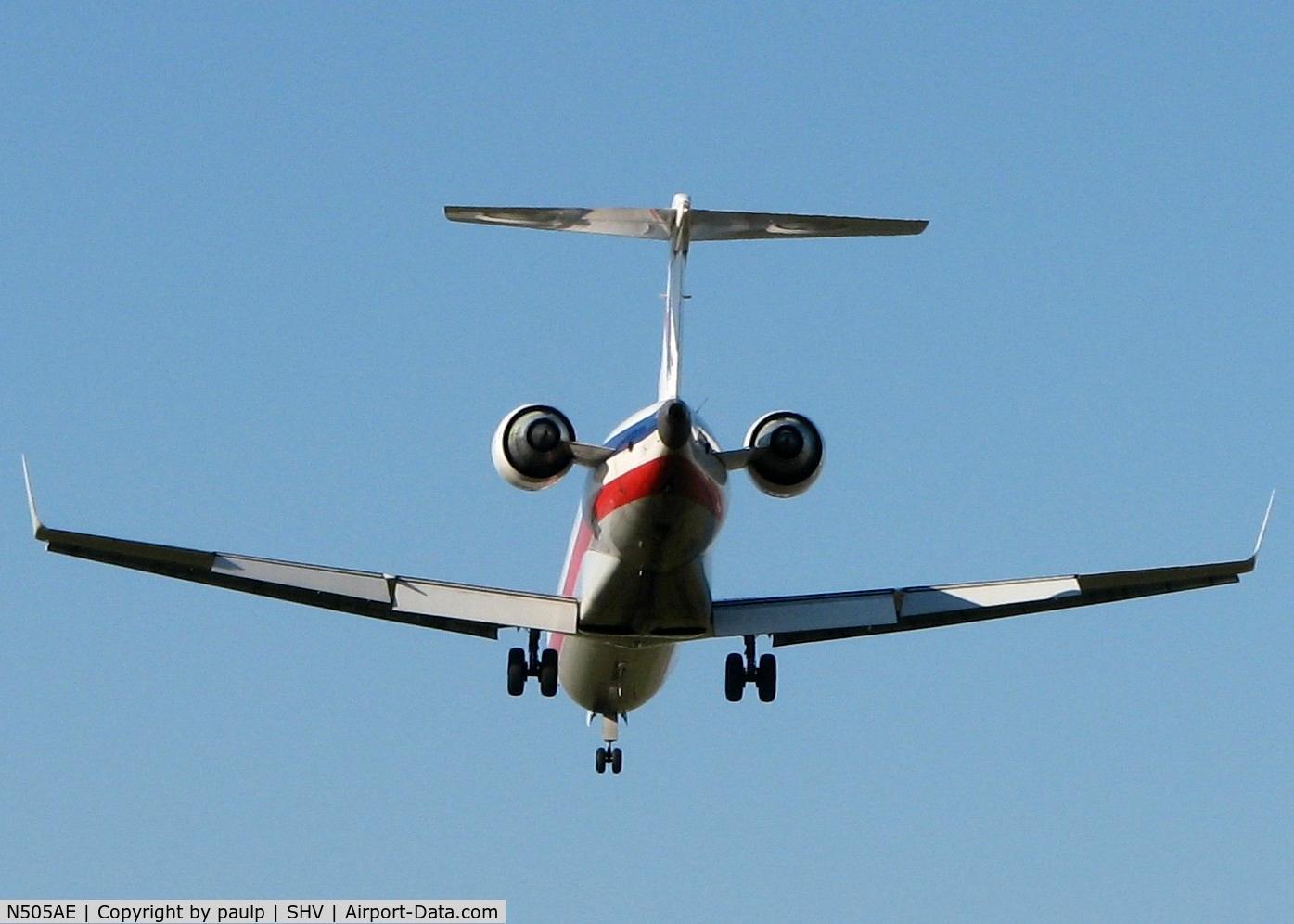 N505AE, 2002 Bombardier CRJ-701 (CL-600-2C10) Regional Jet C/N 10053, Landing at Shreveport Regional.