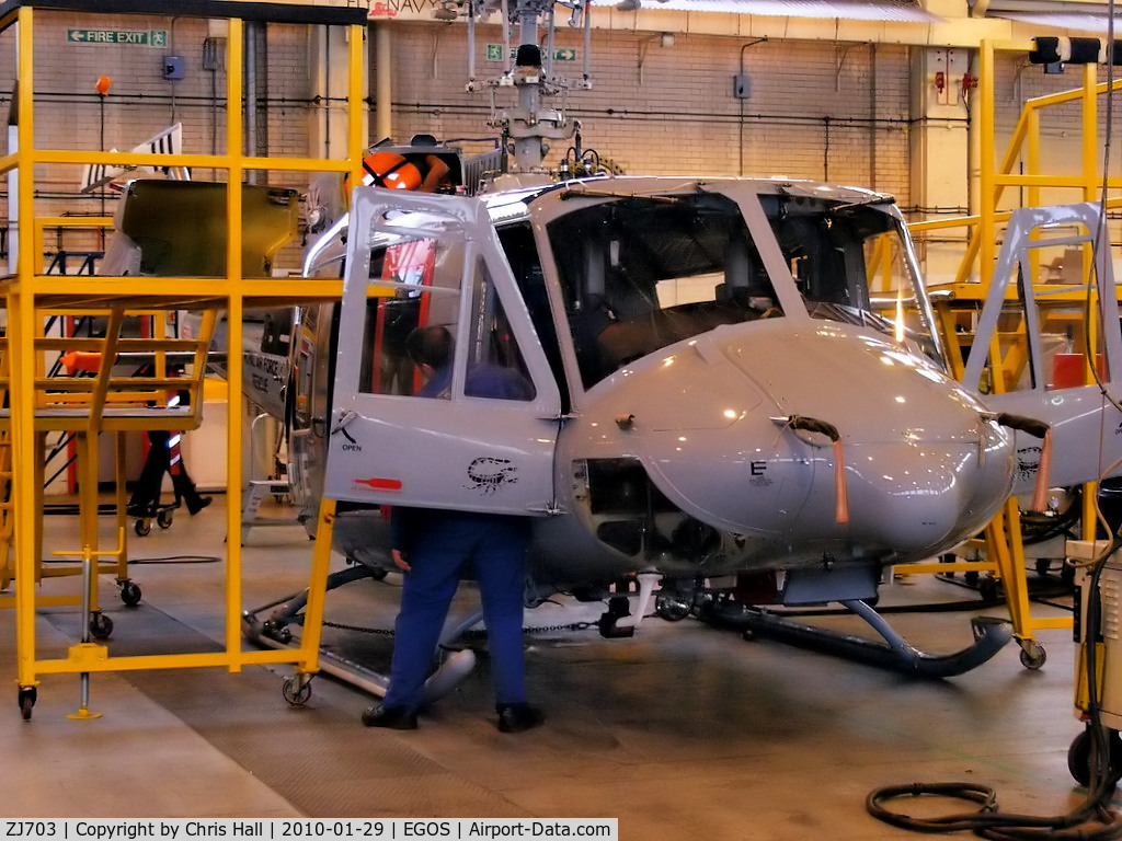 ZJ703, 2002 Bell 412EP Griffin HAR.2 C/N 36296, undergoing maintainance at RAF Shawbury