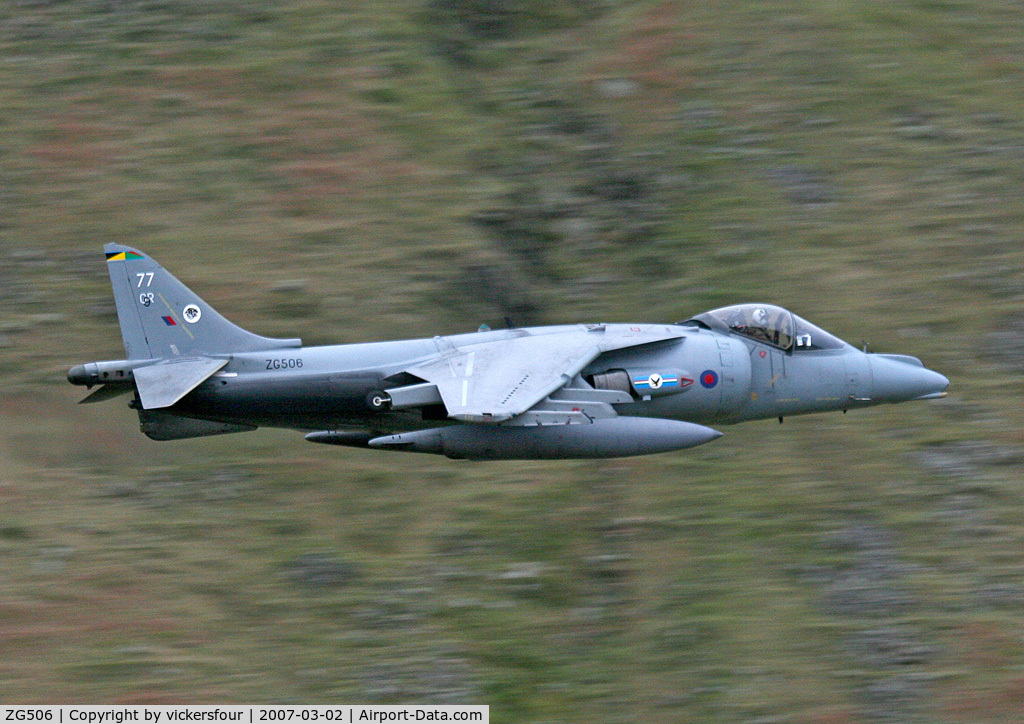 ZG506, British Aerospace Harrier GR.7 C/N P77, Royal Air Force Harrier GR9 (c/n P77). Operated by 20 (R) Squadron, coded '77'. Dunmail Raise, Cumbria.