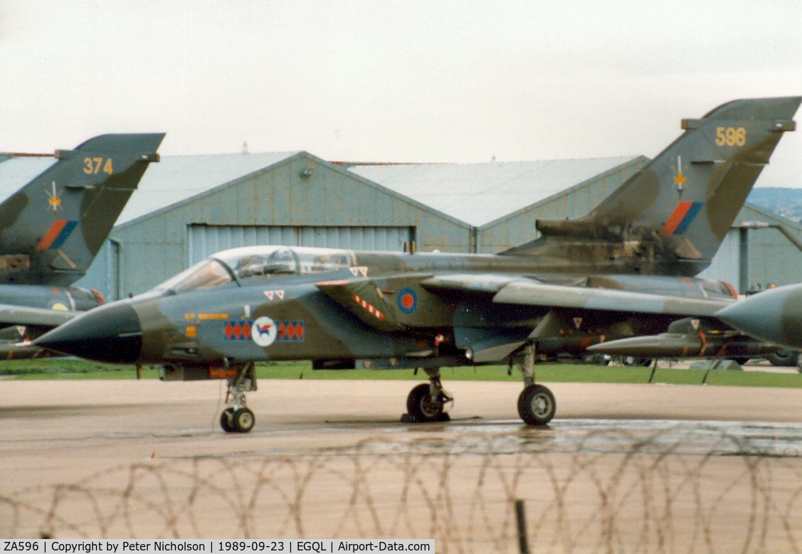 ZA596, 1982 Panavia Tornado GR.1 C/N 113/BS037/3060, Tornado GR.1 of 45 [Reserve] Squadron of the Tactical Weapons Conversion Unit on the flight-line at the 1989 RAF Leuchars Airshow.