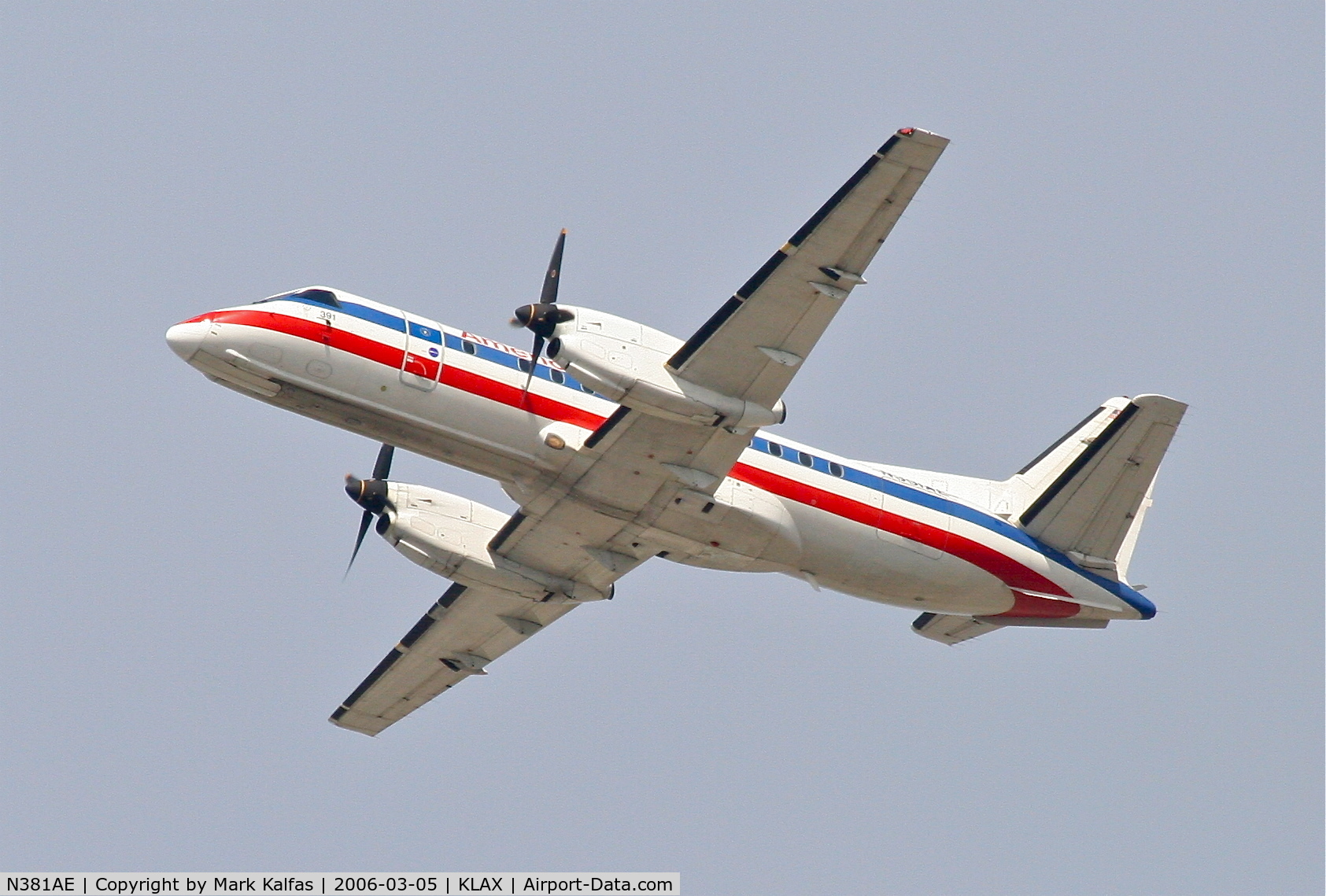 N381AE, 1995 Saab 340B C/N 340B-381, American Eagle SAAB 340B, 25R departure KLAX.