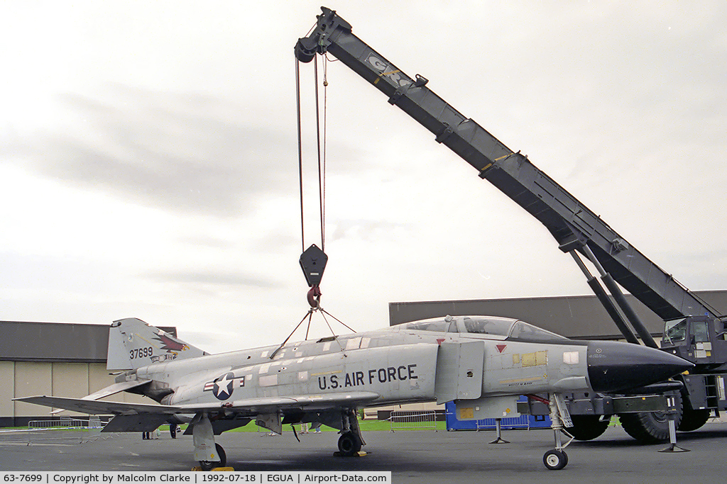 63-7699, 1963 McDonnell F-4C Phantom II C/N 839, McDonnell F-4C Phantom II. Heavily patched up having received the attentions of BDRU and seen at the USAF Open Day, RAF Upper Heyford in 1992.