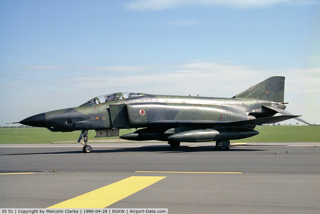 35 51, McDonnell Douglas RF-4E Phantom II C/N 4122, McDonnell Douglas RF-4E Phantom II at RAF Waddington in 1990.