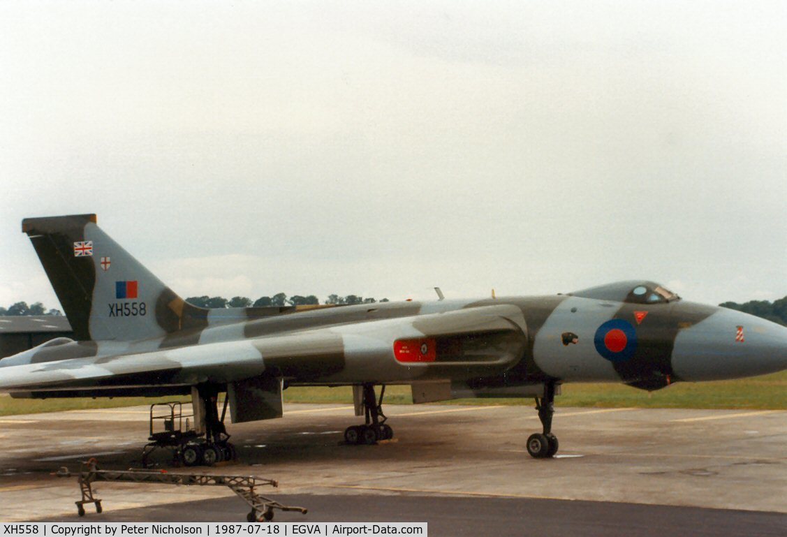 XH558, 1960 Avro Vulcan B.2 C/N Set 12, Another view of the Vulcan Display Flight's aircraft on the flight-line at the 1987 Intnl Air Tattoo at RAF Fairford.