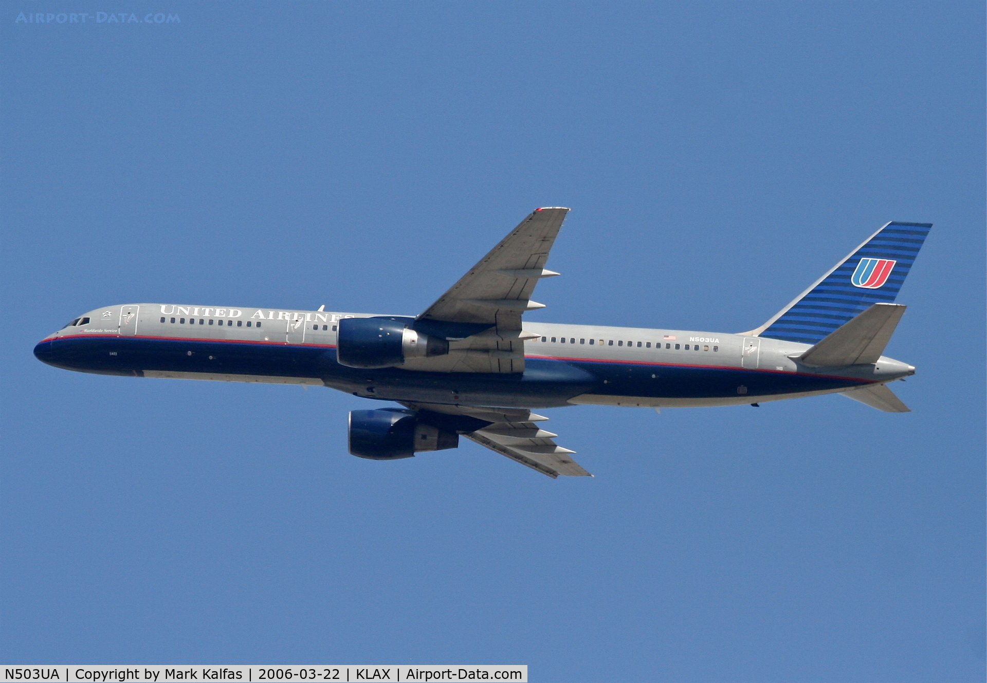 N503UA, 1989 Boeing 757-222 C/N 24624, United Airlines Boeing 757-222, N503UA RWY 25R departure KLAX.