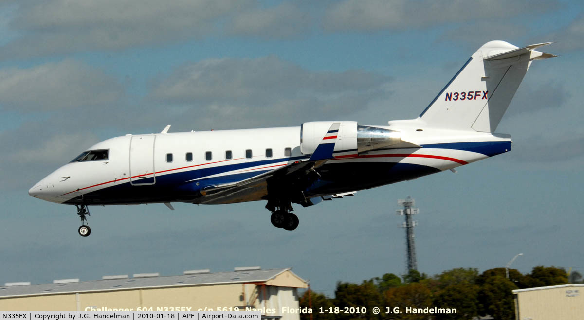 N335FX, 2005 Bombardier Challenger 604 (CL-600-2B16) C/N 5619, on final at Naples FL