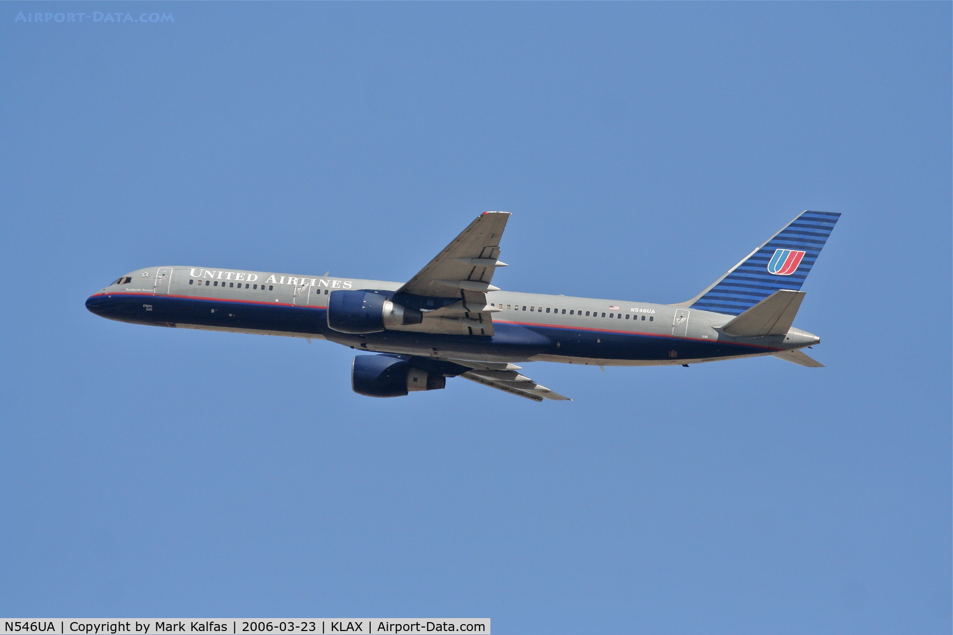 N546UA, 1991 Boeing 757-222 C/N 25367, United Airlines Boeing 757-222, N546UA RWY 25R departure KLAX.