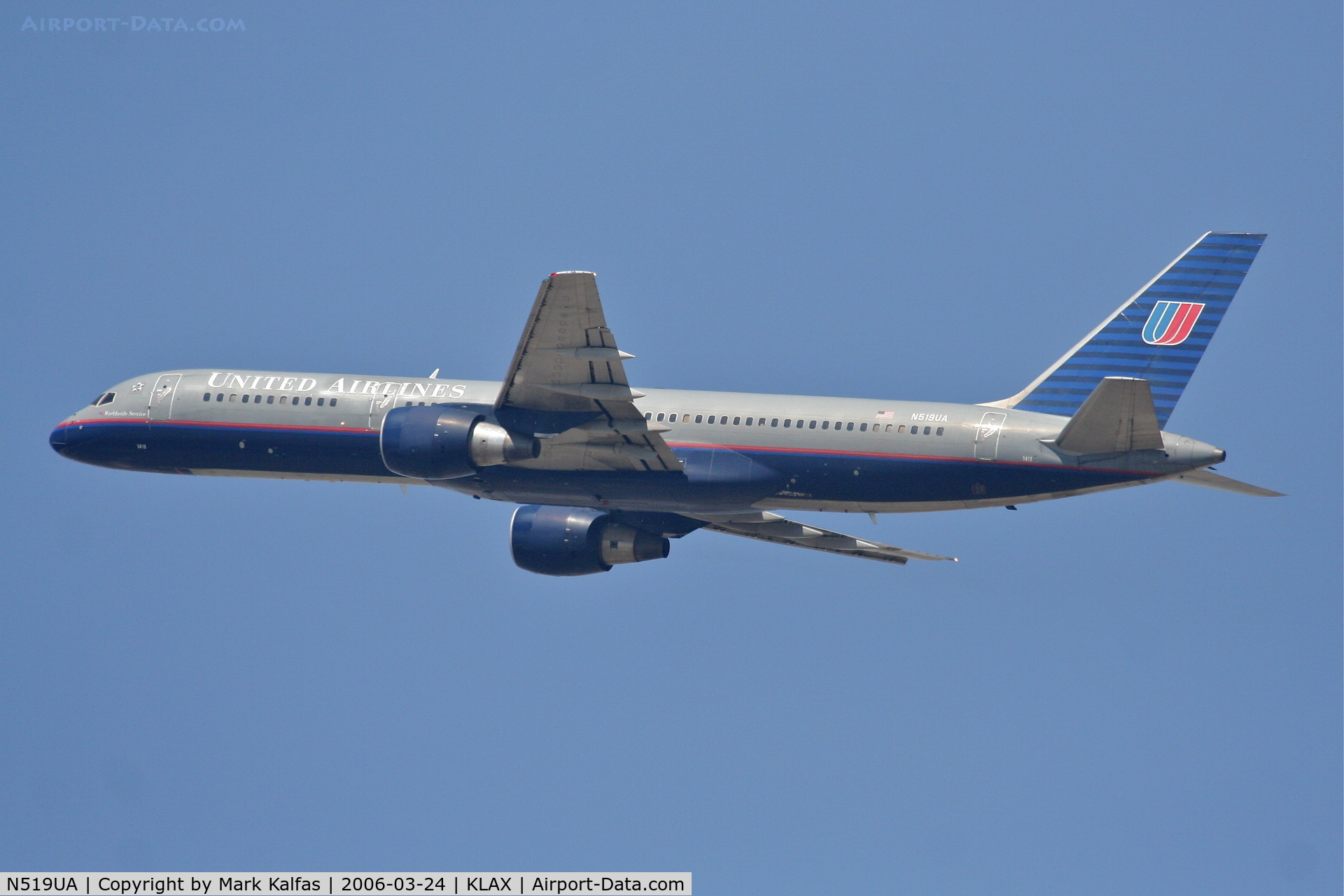N519UA, 1990 Boeing 757-222 C/N 24872, United Airlines Boeing 757-222 , N519UA 25R departure KLAX.