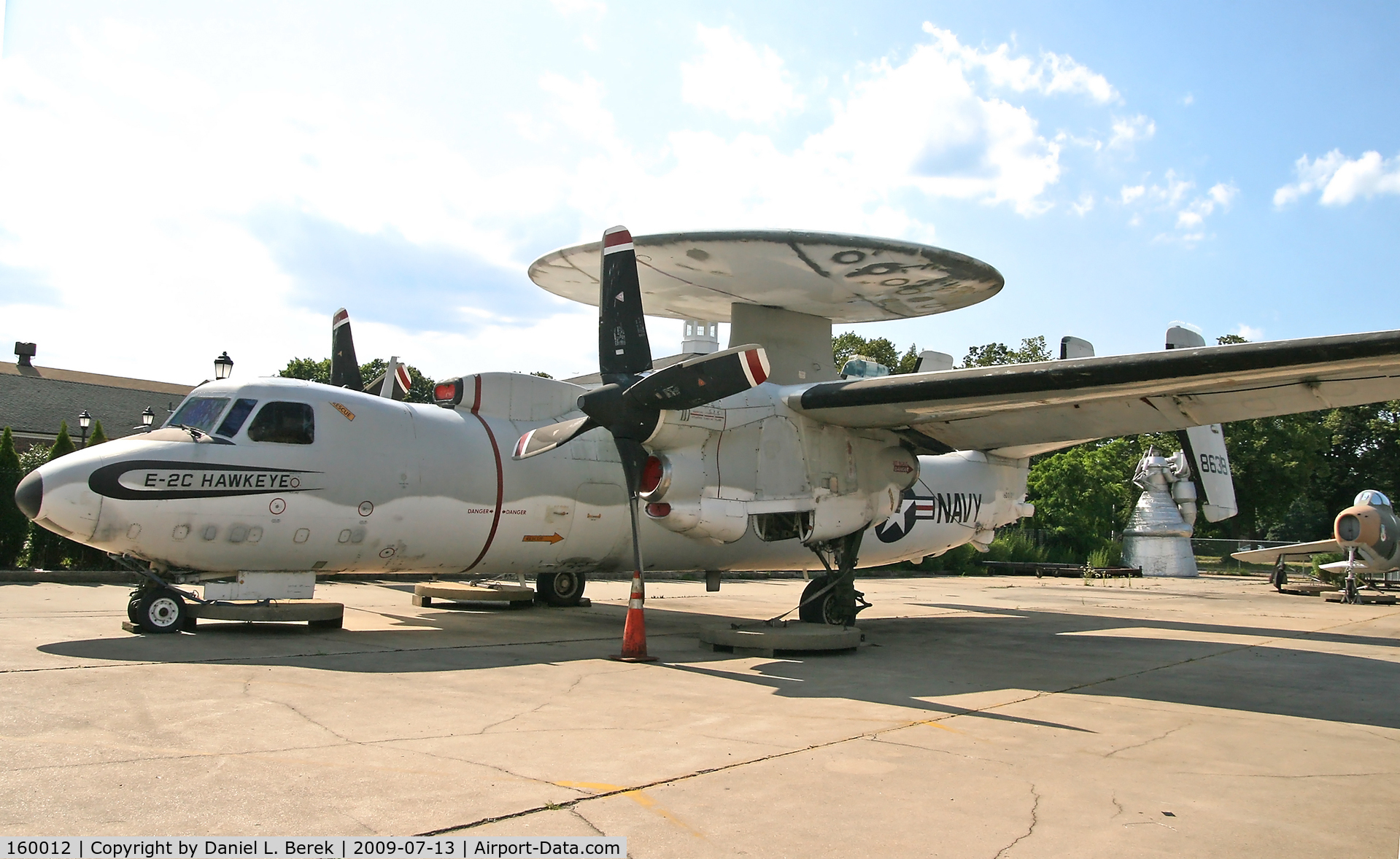 160012, Grumman E-2C Hawkeye C/N A034, On loan from the National Museum of Naval Aviation, this Hawkeye sits in the backlot at the Cradle of Aviation Museum.