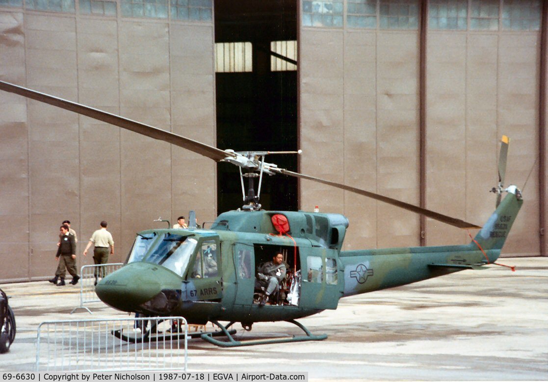 69-6630, 1969 Bell UH-1N Iroquois C/N 31036, UH-1N Iroquois, callsign Save 30, of 67th Air Rescue & Recovery Squadron at RAF Woodbridge present at the 1987 Intnl Air Tattoo at RAF Fairford.