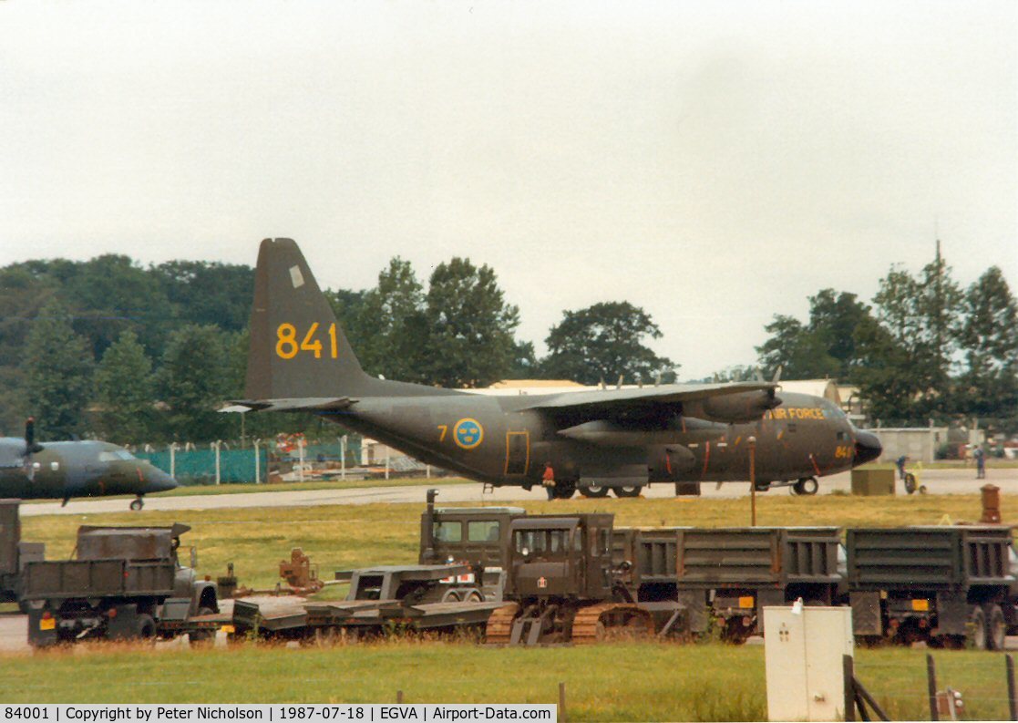 84001, 1964 Lockheed C-130H Hercules C/N 382-4039, C-130H Hercules of F7 Wing Royal Swedish Air Force present at the 1987 Intnl Air Tattoo at RAF Fairford.