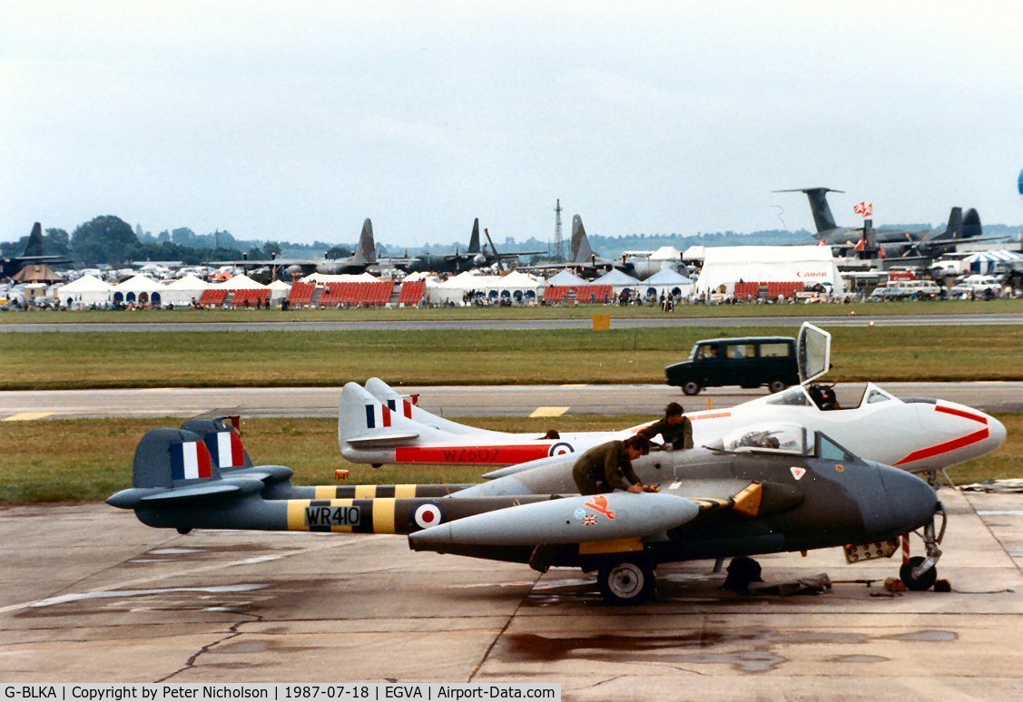 G-BLKA, 1957 De Havilland (F+W Emmen) DH-112 Venom FB.54 C/N 431, Another view of WR 410 on the flight-line at the 1987 Intnl Air Tattoo at RAF Fairford.