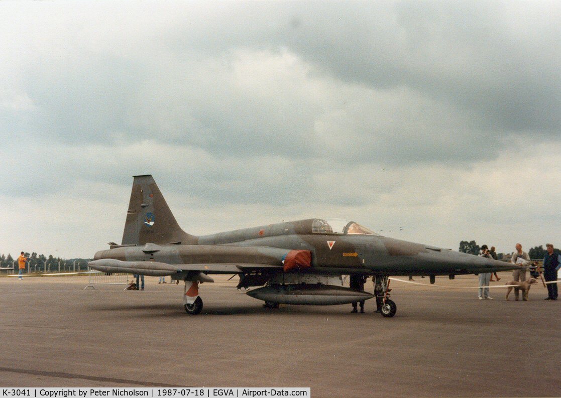 K-3041, 1970 Canadair NF-5A Freedom Fighter C/N 3041, NF-5A Freedom Fighter, callsign Misison 2999, of 313 Squadron Royal Netherlands Air Force on display at the 1987 Intnl Air Tattoo at RAF Fairford.