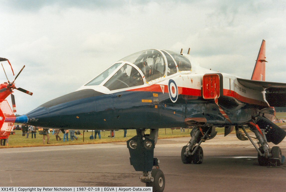 XX145, 1974 Sepecat Jaguar T.2 C/N B.10, Jaguar T.2, callsign Tester 50C, of the Empire Test Pilots School at Boscombe Down on display at the 1987 Intnl Air Tattoo at RAF Fairford.