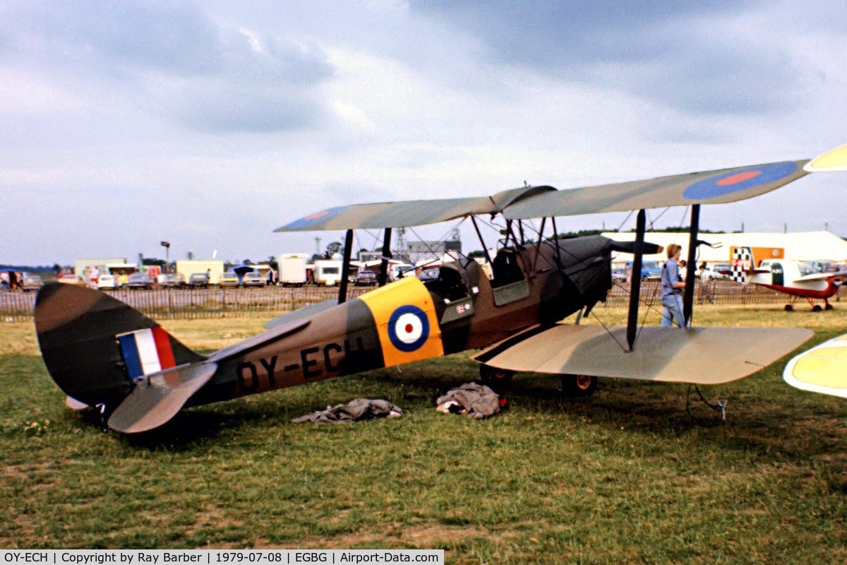 OY-ECH, De Havilland DH-82A Tiger Moth II C/N 85234, De Havilland DH.82A Tiger Moth [85234] Leicester~G 08/07/1979. Seen at PFA Fly In Leicester in 1979 .Image from a slide.