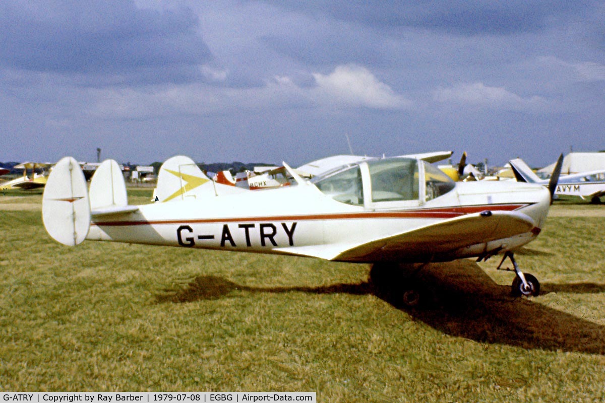 G-ATRY, 1966 Alon A-2 Aircoupe C/N A-140, Alon A-2 Ercoupe [A-140] Leicester~G 08/07/1979. Seen at PFA Fly In Leicester in 1979 .Image from a slide.