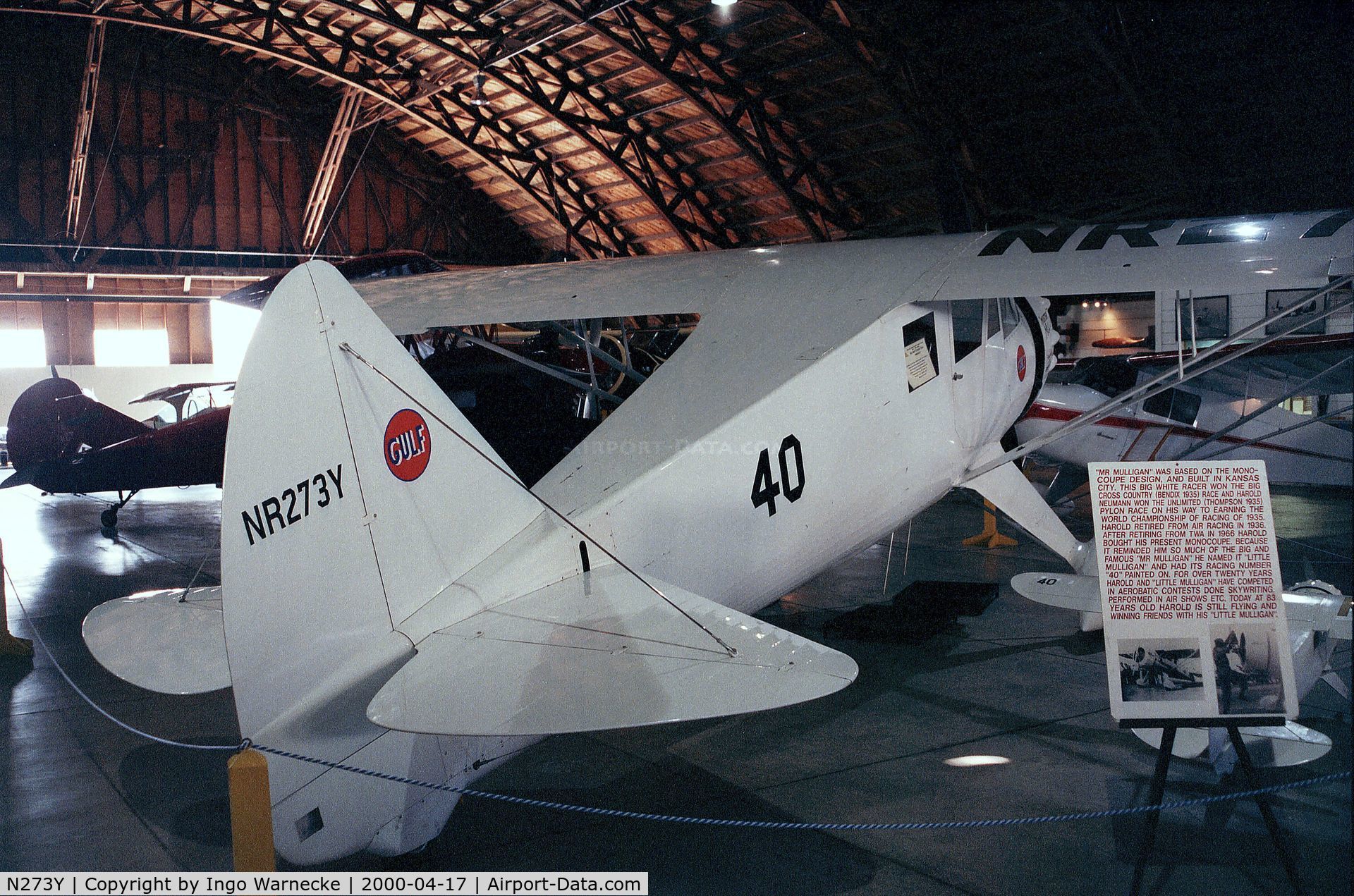 N273Y, 1985 Howard Aircraft DGA-6 Replica C/N JRY-02, Howard (J R Younkin) DGA-6 replica at the Arkansas Air Museum, Fayetteville AR