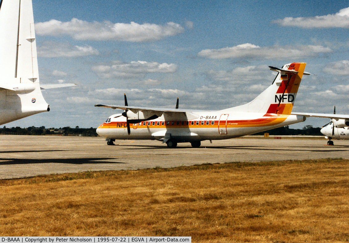 D-BAAA, 1986 ATR 42-300 C/N 011, ATR 42-300 of NFD Nurnberger Flugdienst charter flight at the 1995 Intnl Air Tattoo at RAF Fairford.